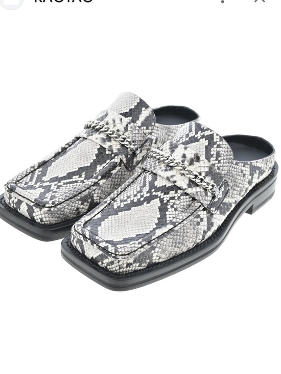 Martine Rose Shoes - Martine Rose Black and White Snakeskin Chain Mule Loafers